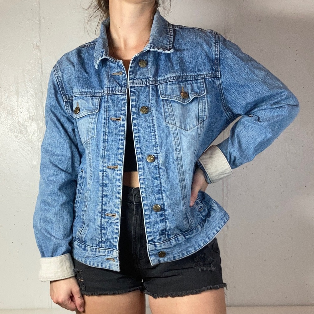 Bass & Co Corduroy Cuff Blue Jean Denim Jacket